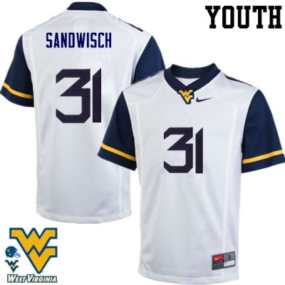 Youth West Virginia Mountaineers NCAA #31 Zach Sandwisch White Authentic Nike Stitched College Football Jersey MA15U84VH